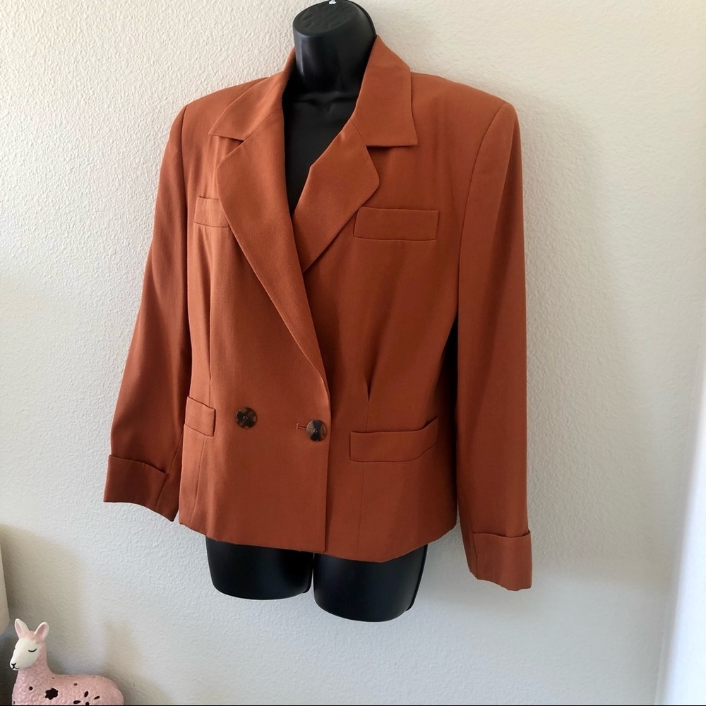 Women's Double-Breasted Rust Blazer Jacket